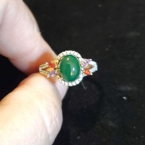 Cabochon Emerald, Ruby, Amethyst & Cz Ring